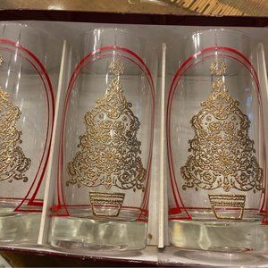 Rare 22kt Gold Christmas Tumblers Glasses By Ohio China Company Set of 4